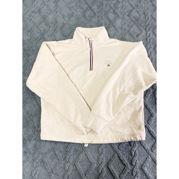 Tommy Hilfiger Other - Tommy Hilfiger Sport Beige Cotton Knit Half Zip Mock Neck Sweatshirt Small